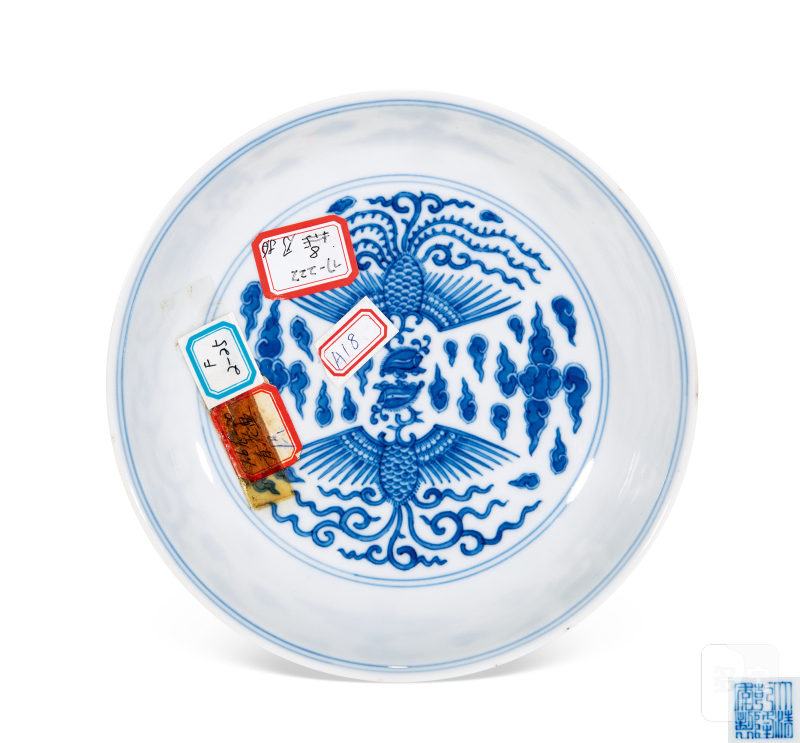 清乾隆 青花对头凤纹盘（老盒）